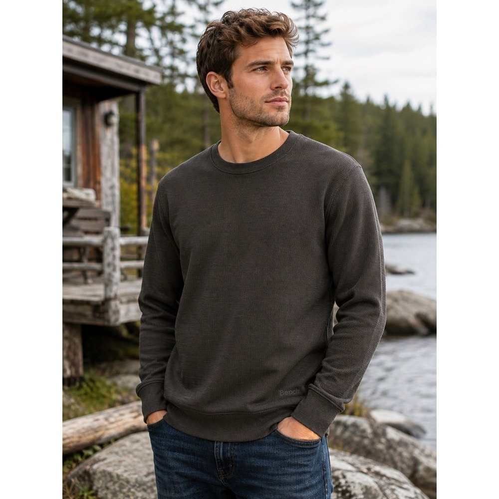 Bench Urbanwear Mens Small Charcoal Waffle Knit Fleece Lined Crewneck 1899963